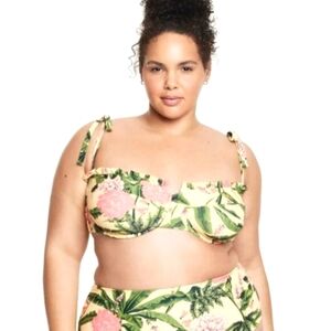 AGUA BENDITA YELLOW FLORAL UNDERWIRE BIKINI TOP PLUS SIZE 20 NWT